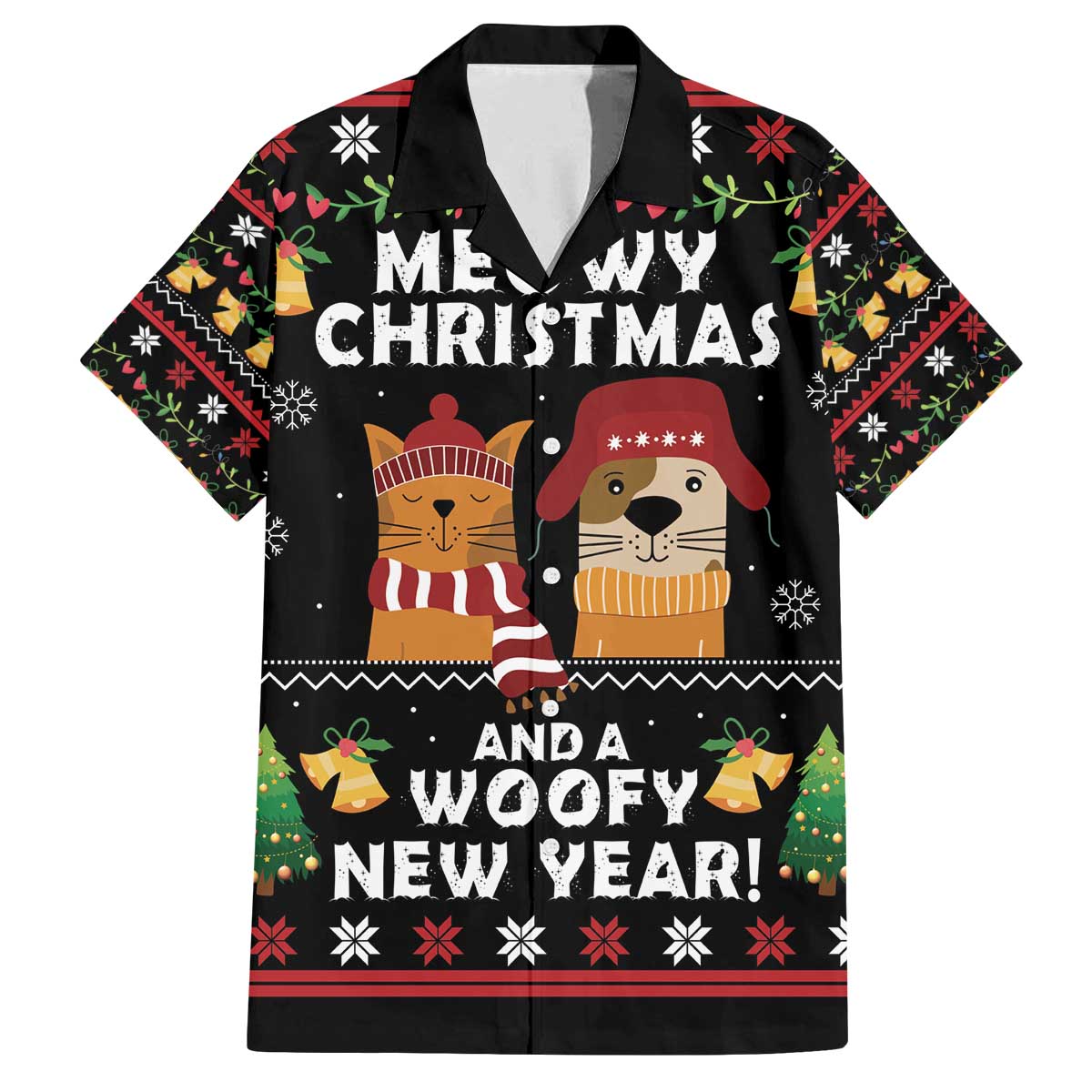 Meowy Christmas And Woofy New Year Family Matching Off The Shoulder Long Sleeve Dress and Hawaiian Shirt DT04 - Wonder Print Shop