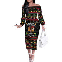 Meowy Christmas And Woofy New Year Family Matching Off The Shoulder Long Sleeve Dress and Hawaiian Shirt DT04 - Wonder Print Shop