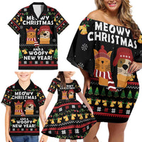 Meowy Christmas And Woofy New Year Family Matching Off Shoulder Short Dress and Hawaiian Shirt DT04 - Wonder Print Shop