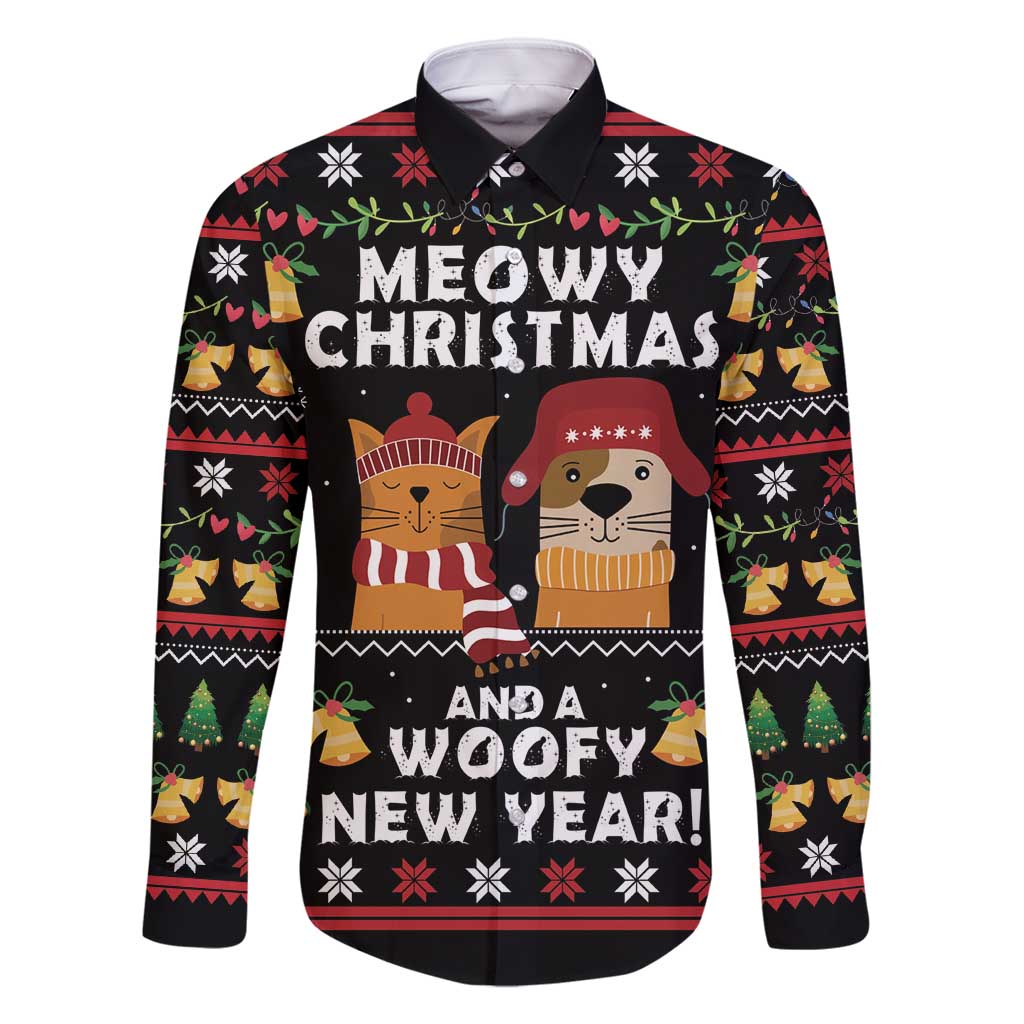 Meowy Christmas And Woofy New Year Family Matching Off Shoulder Short Dress and Hawaiian Shirt DT04 - Wonder Print Shop