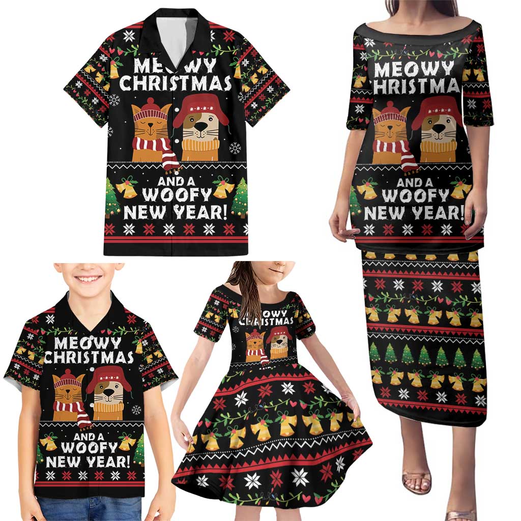 Meowy Christmas And Woofy New Year Family Matching Puletasi and Hawaiian Shirt DT04 - Wonder Print Shop