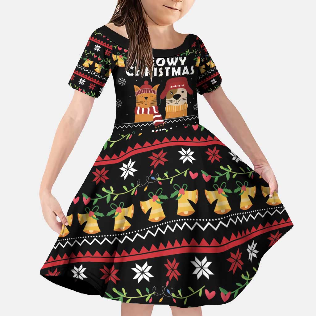 Meowy Christmas And Woofy New Year Family Matching Short Sleeve Bodycon Dress and Hawaiian Shirt DT04 - Wonder Print Shop