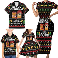 Meowy Christmas And Woofy New Year Family Matching Short Sleeve Bodycon Dress and Hawaiian Shirt DT04 - Wonder Print Shop