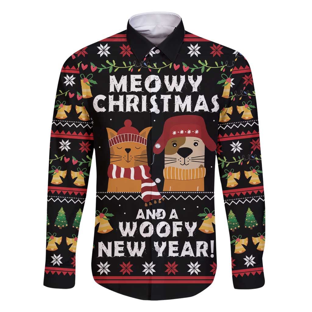 Meowy Christmas And Woofy New Year Family Matching Short Sleeve Bodycon Dress and Hawaiian Shirt DT04 - Wonder Print Shop
