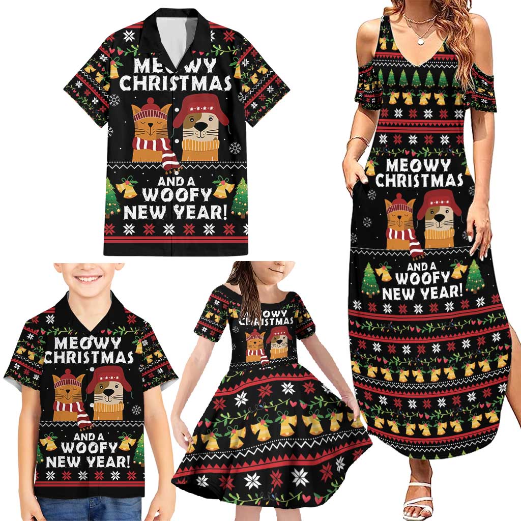 Meowy Christmas And Woofy New Year Family Matching Summer Maxi Dress and Hawaiian Shirt DT04 - Wonder Print Shop