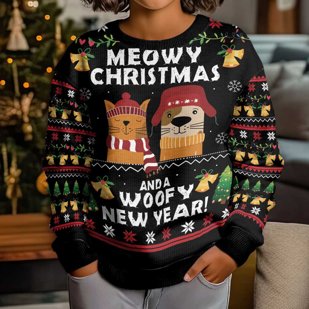Meowy Christmas And Woofy New Year Kid Ugly Christmas Sweater DT04 - Wonder Print Shop