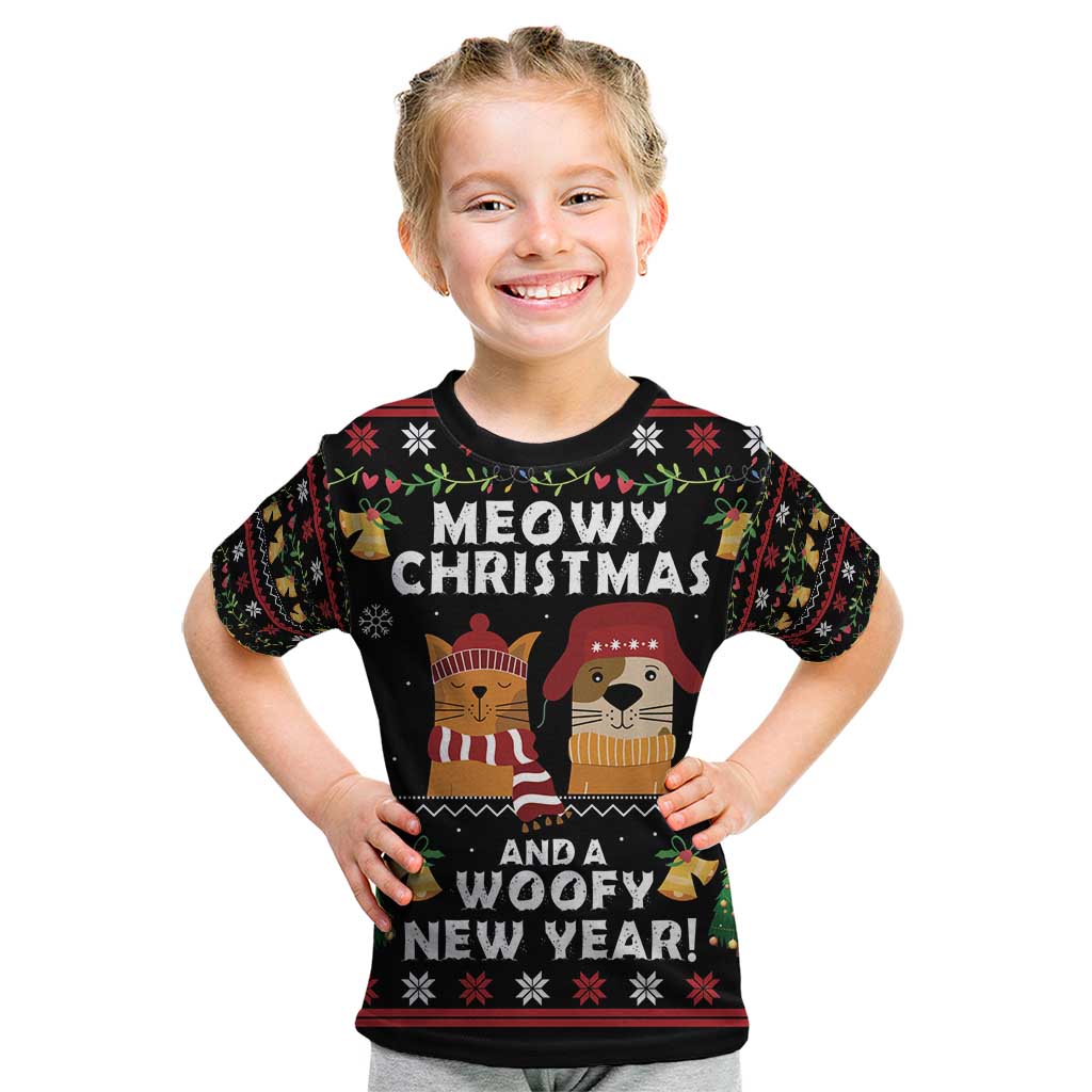 Meowy Christmas And Woofy New Year Kid T Shirt DT04 - Wonder Print Shop
