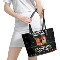 Meowy Christmas And Woofy New Year Leather Tote Bag DT04 - Wonder Print Shop