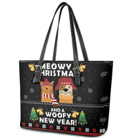 Meowy Christmas And Woofy New Year Leather Tote Bag DT04 - Wonder Print Shop