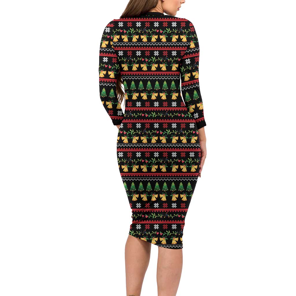 Meowy Christmas And Woofy New Year Long Sleeve Bodycon Dress DT04 - Wonder Print Shop