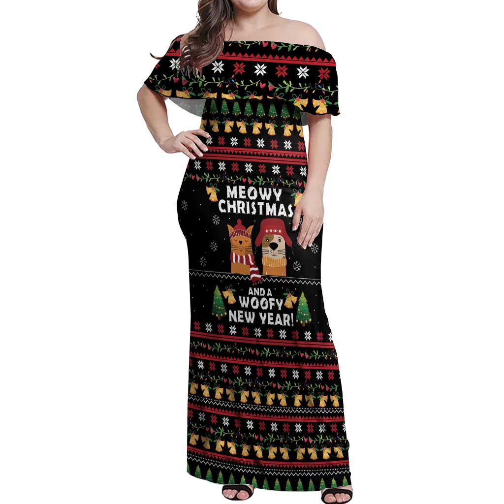 Meowy Christmas And Woofy New Year Off Shoulder Maxi Dress DT04 - Wonder Print Shop