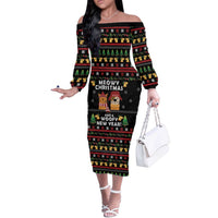 Meowy Christmas And Woofy New Year Off The Shoulder Long Sleeve Dress DT04 - Wonder Print Shop