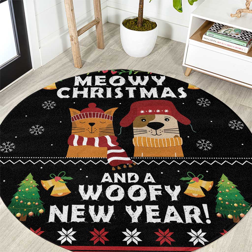 Meowy Christmas And Woofy New Year Round Carpet