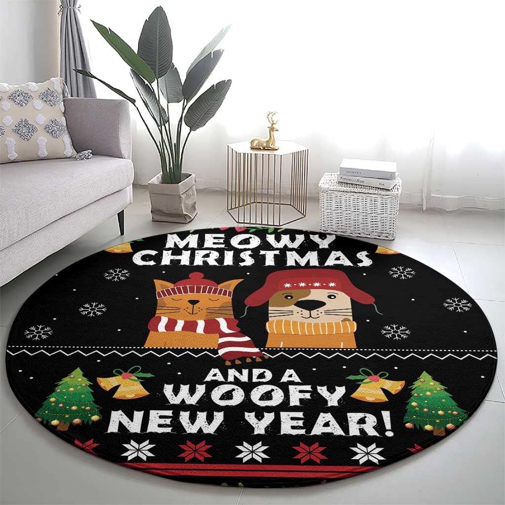 Meowy Christmas And Woofy New Year Round Carpet