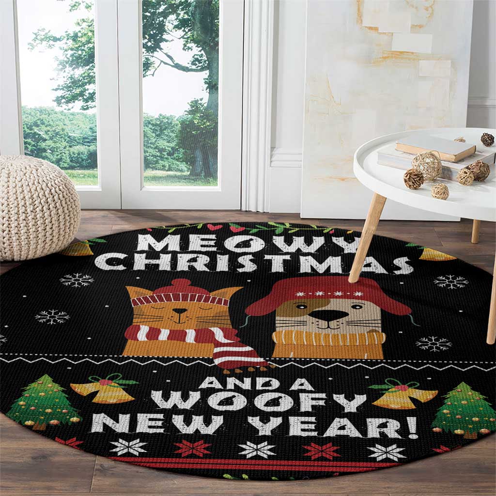 Meowy Christmas And Woofy New Year Round Carpet