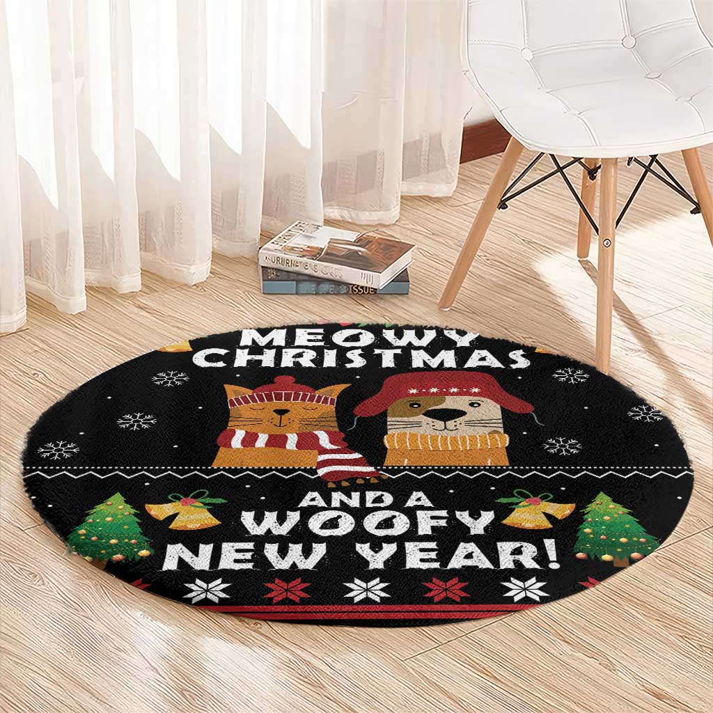 Meowy Christmas And Woofy New Year Round Carpet