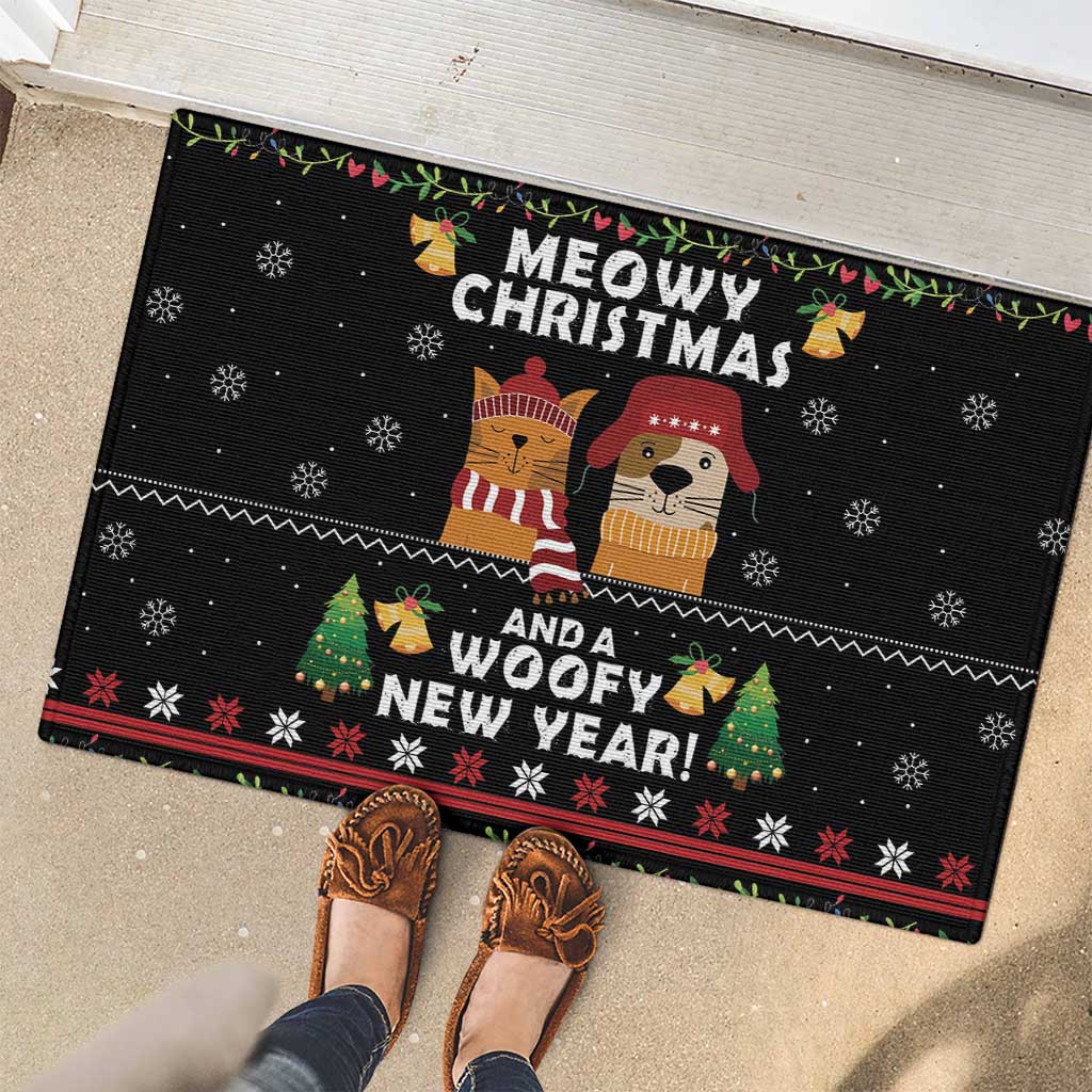 Meowy Christmas And Woofy New Year Rubber Doormat DT04 - Wonder Print Shop