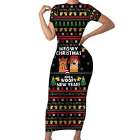 Meowy Christmas And Woofy New Year Short Sleeve Bodycon Dress DT04 - Wonder Print Shop