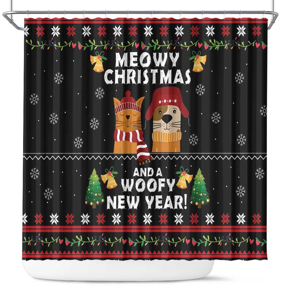 Meowy Christmas And Woofy New Year Shower Curtain