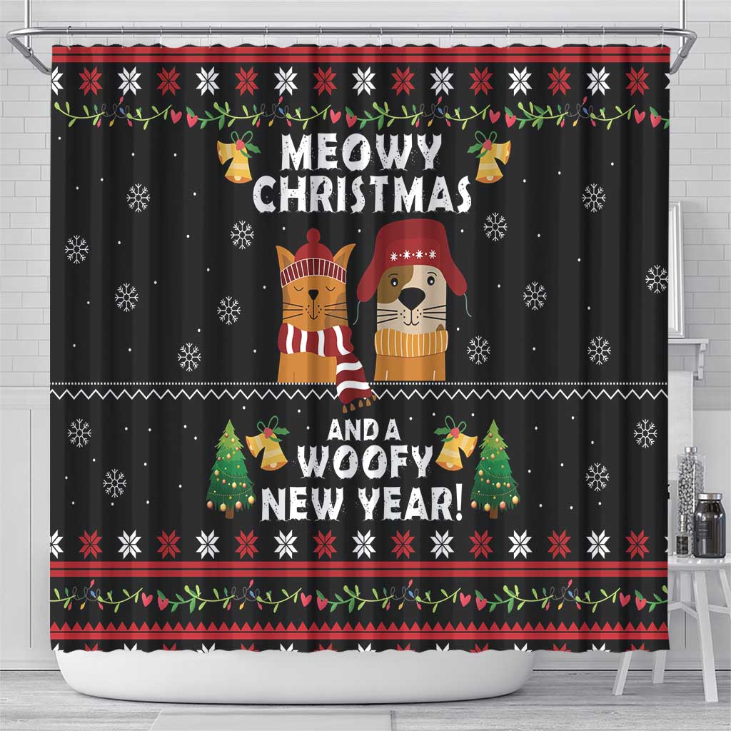 Meowy Christmas And Woofy New Year Shower Curtain