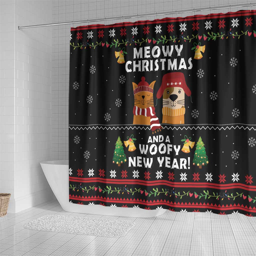Meowy Christmas And Woofy New Year Shower Curtain