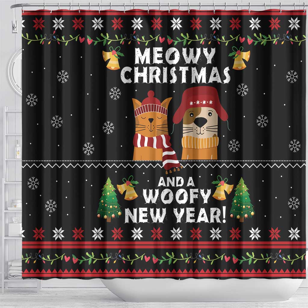 Meowy Christmas And Woofy New Year Shower Curtain