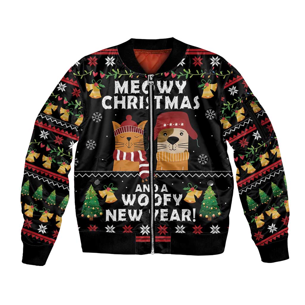 Meowy Christmas And Woofy New Year Sleeve Zip Bomber Jacket DT04 - Wonder Print Shop