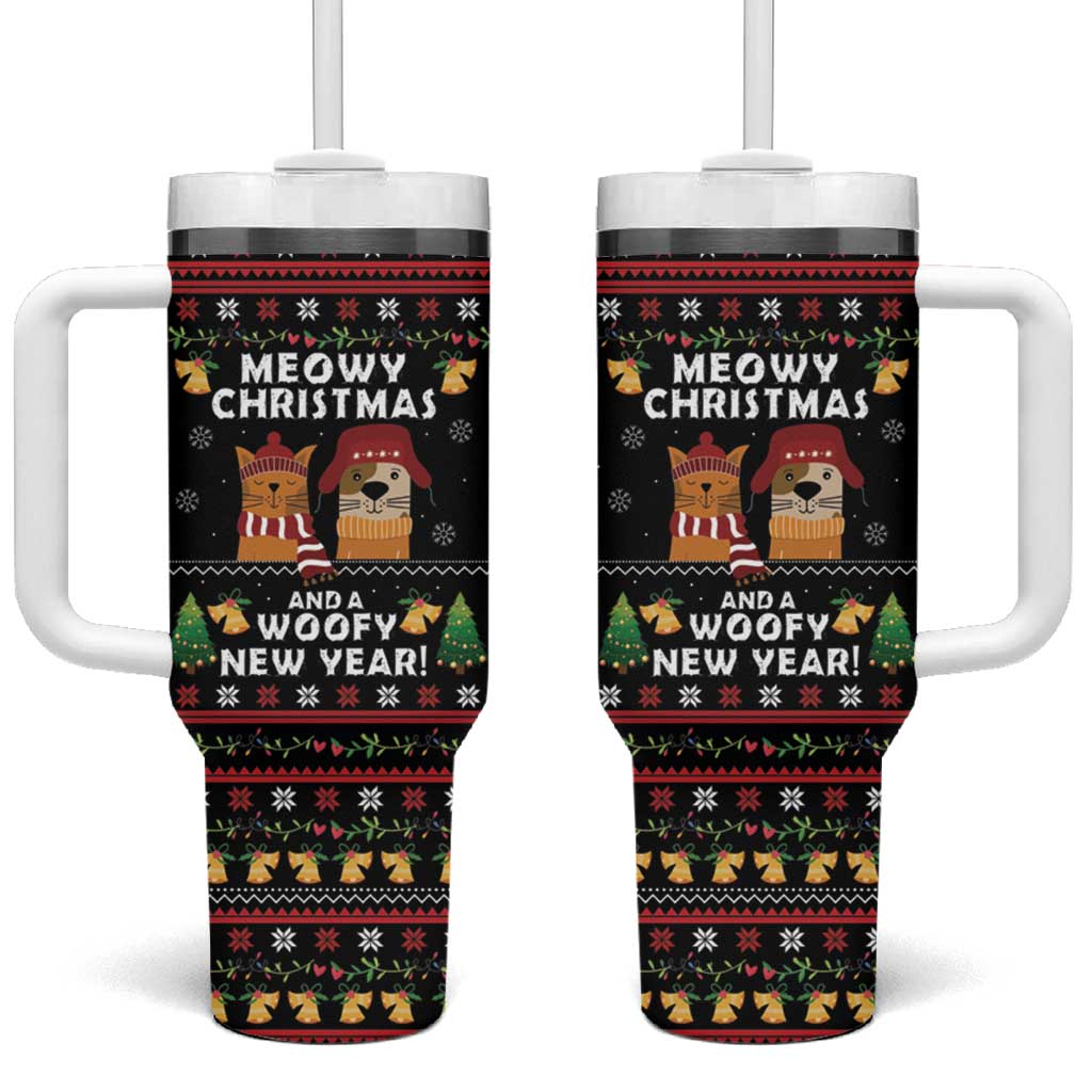 Meowy Christmas And Woofy New Year Tumbler With Handle DT04 - Wonder Print Shop