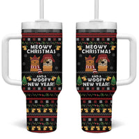 Meowy Christmas And Woofy New Year Tumbler With Handle DT04 - Wonder Print Shop