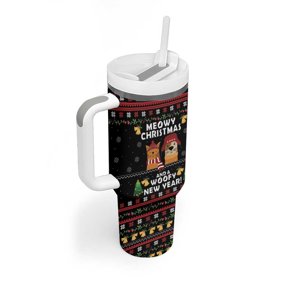 Meowy Christmas And Woofy New Year Tumbler With Handle DT04 - Wonder Print Shop