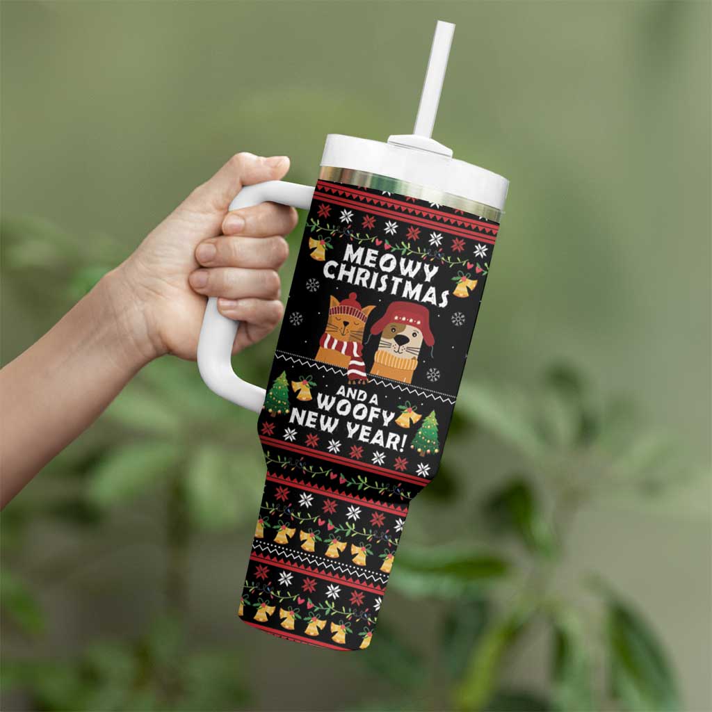 Meowy Christmas And Woofy New Year Tumbler With Handle DT04 - Wonder Print Shop