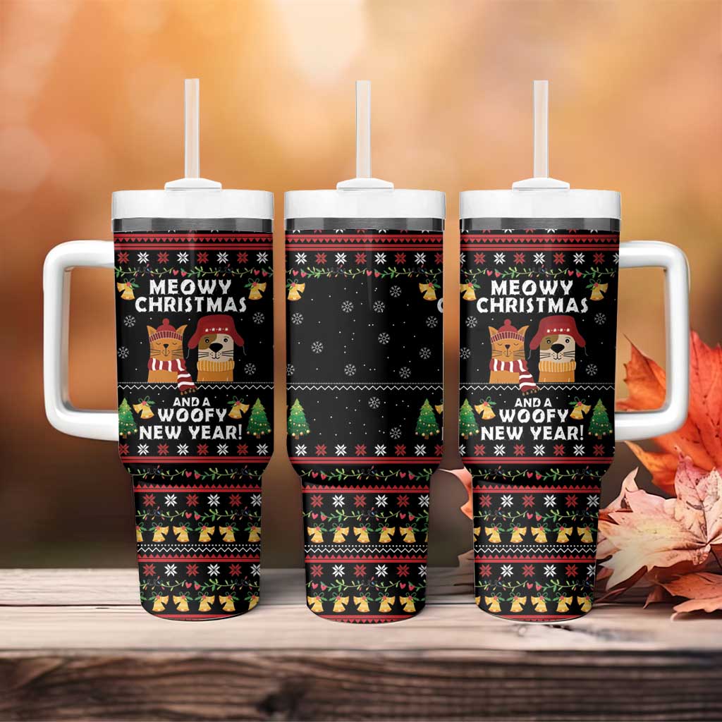 Meowy Christmas And Woofy New Year Tumbler With Handle DT04 - Wonder Print Shop