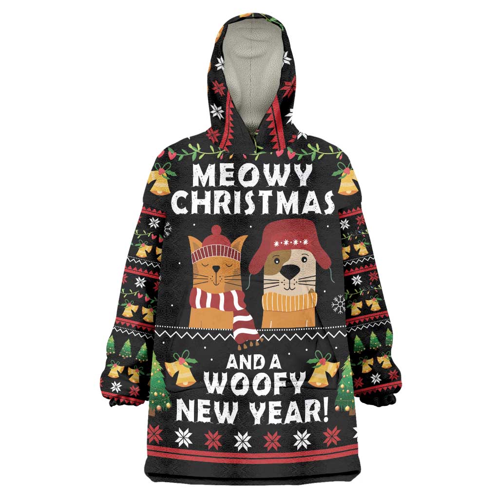 Meowy Christmas And Woofy New Year Wearable Blanket Hoodie DT04 - Wonder Print Shop