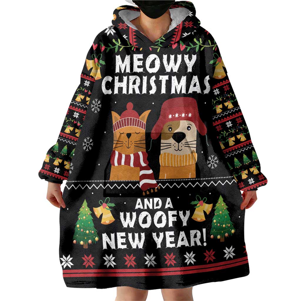 Meowy Christmas And Woofy New Year Wearable Blanket Hoodie DT04 - Wonder Print Shop