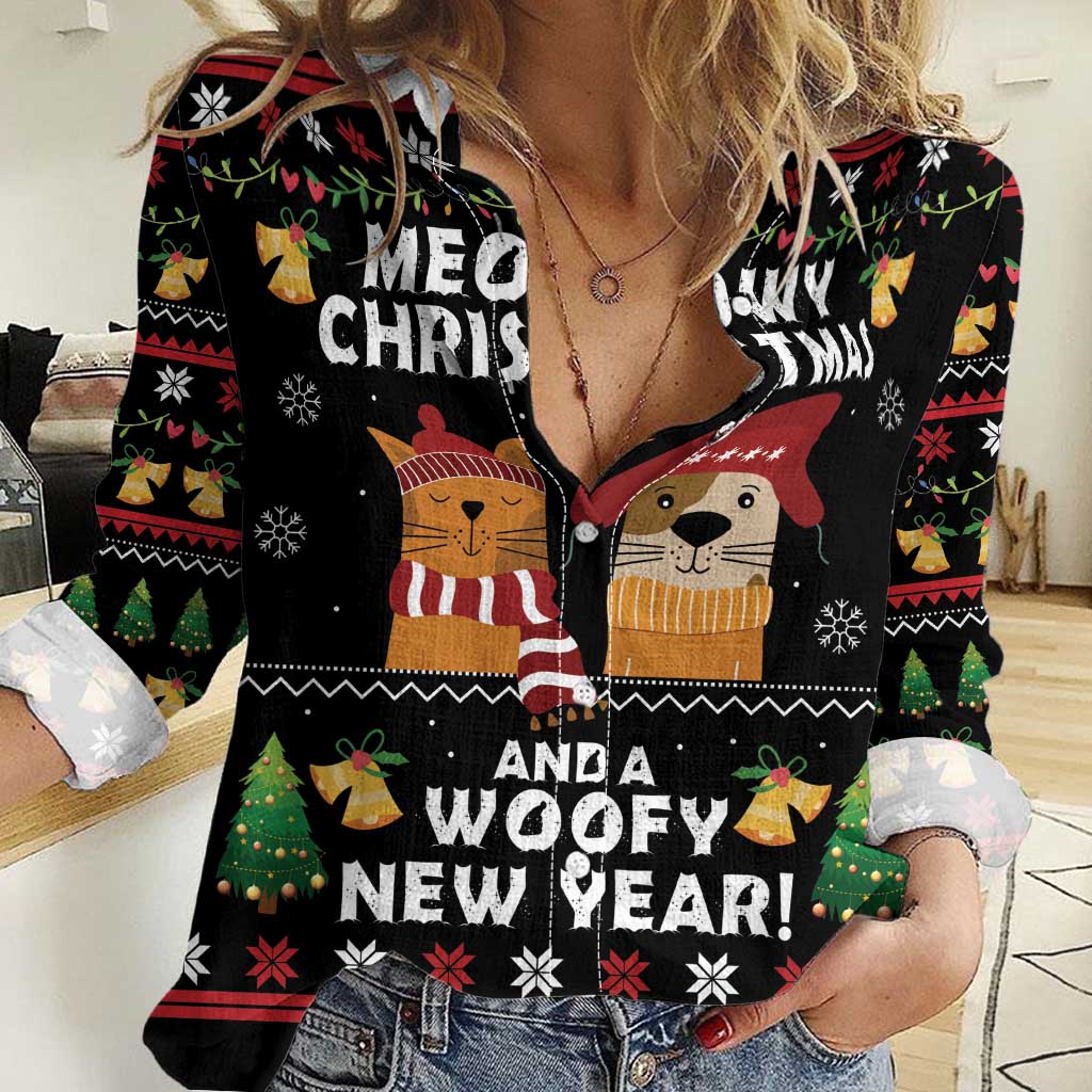 Meowy Christmas And Woofy New Year Women Casual Shirt DT04 - Wonder Print Shop