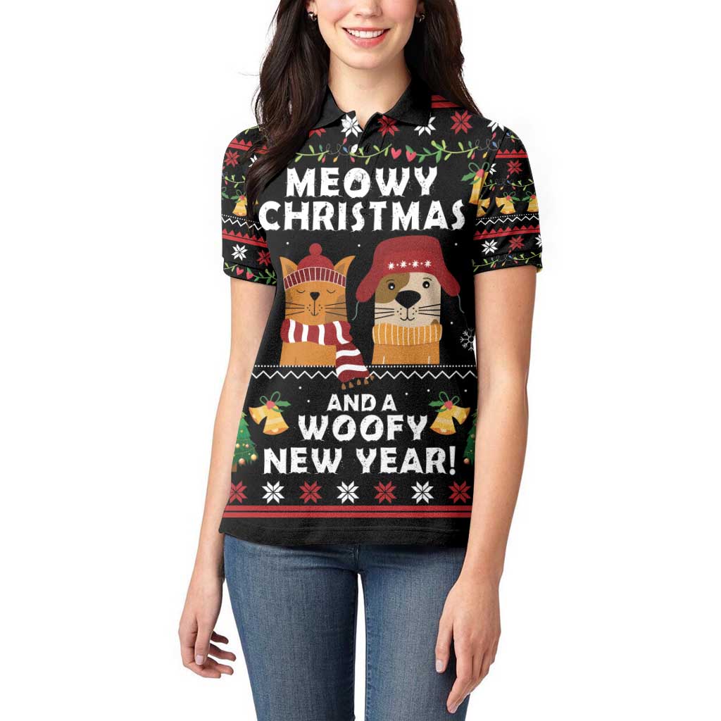 Meowy Christmas And Woofy New Year Women Polo Shirt DT04 - Wonder Print Shop