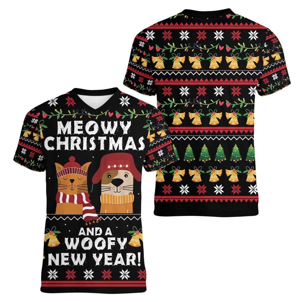 Meowy Christmas And Woofy New Year Women V-Neck T-Shirt DT04 - Wonder Print Shop