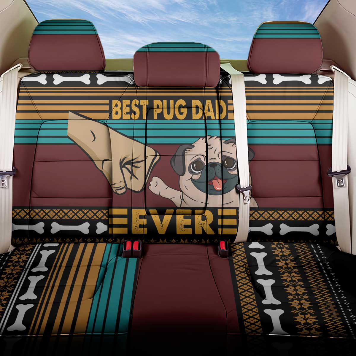 Best Pug Dad Ever Back Car Seat Cover Pug Dog Christmas Awesome Dad DT04 - Wonder Print Shop