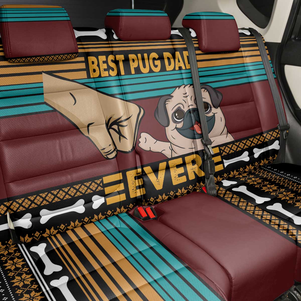 Best Pug Dad Ever Back Car Seat Cover Pug Dog Christmas Awesome Dad DT04 - Wonder Print Shop