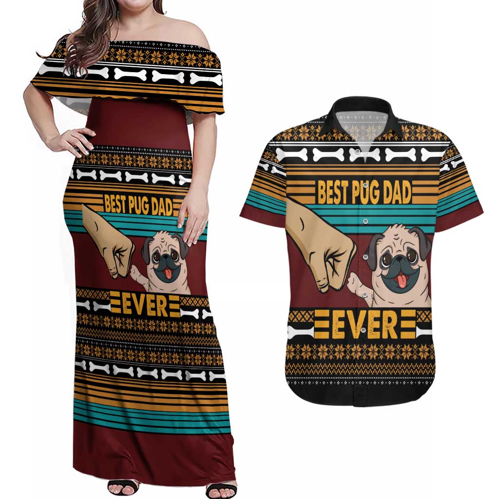 Best Pug Dad Ever Couples Matching Off Shoulder Maxi Dress and Hawaiian Shirt Pug Dog Christmas Awesome Dad DT04 - Wonder Print Shop