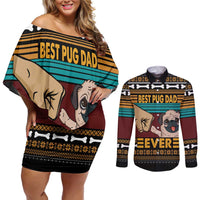 Best Pug Dad Ever Couples Matching Off Shoulder Short Dress and Long Sleeve Button Shirt Pug Dog Christmas Awesome Dad DT04 - Wonder Print Shop