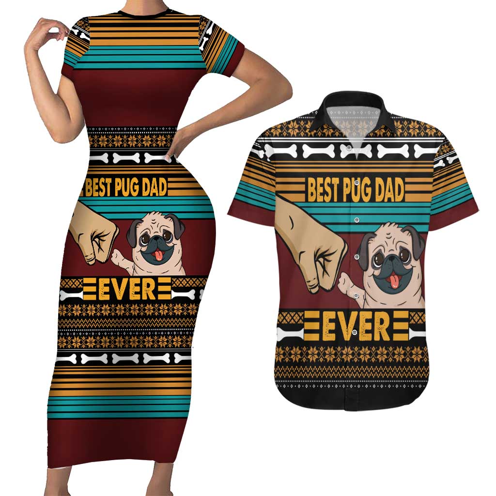 Best Pug Dad Ever Couples Matching Short Sleeve Bodycon Dress and Hawaiian Shirt Pug Dog Christmas Awesome Dad DT04 - Wonder Print Shop
