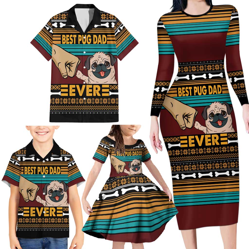Best Pug Dad Ever Family Matching Long Sleeve Bodycon Dress and Hawaiian Shirt Pug Dog Christmas Awesome Dad DT04 - Wonder Print Shop