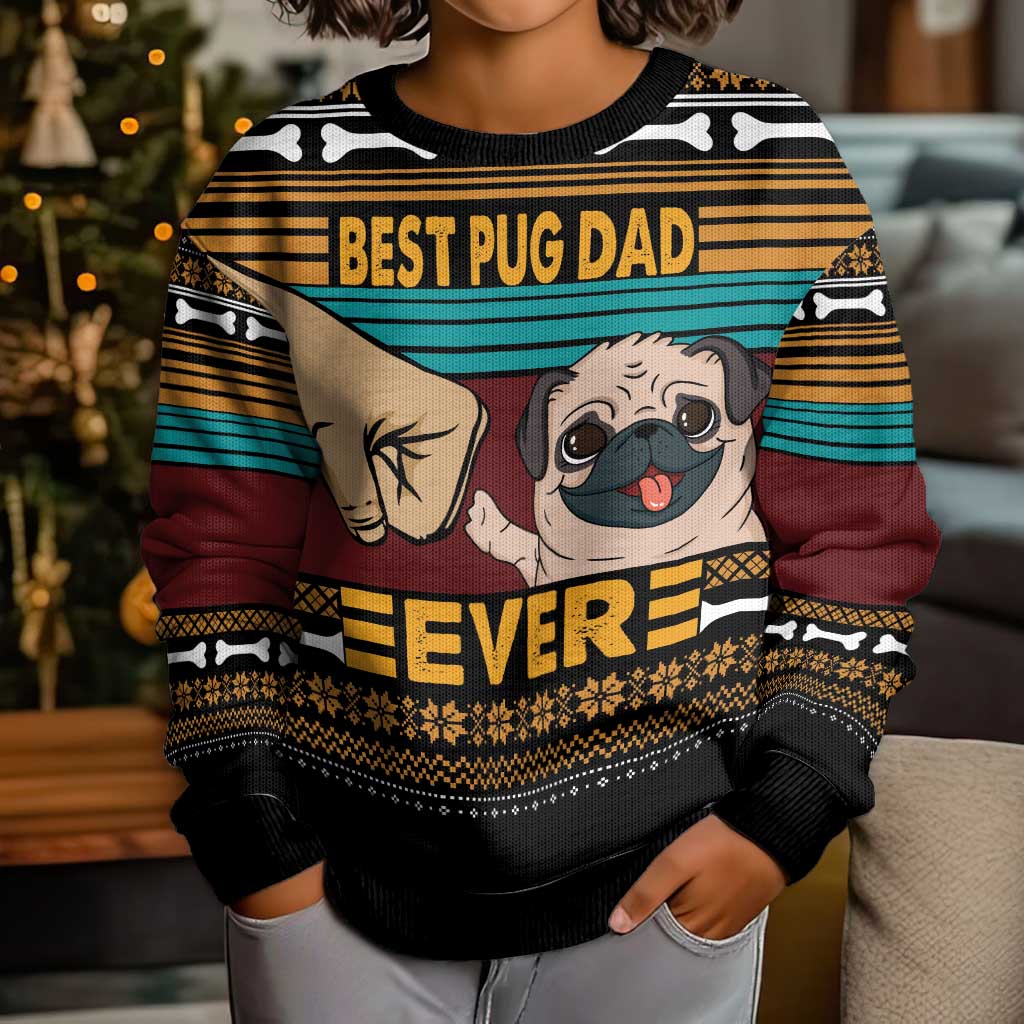 Best Pug Dad Ever Kid Ugly Christmas Sweater Pug Dog Christmas Awesome Dad DT04 - Wonder Print Shop