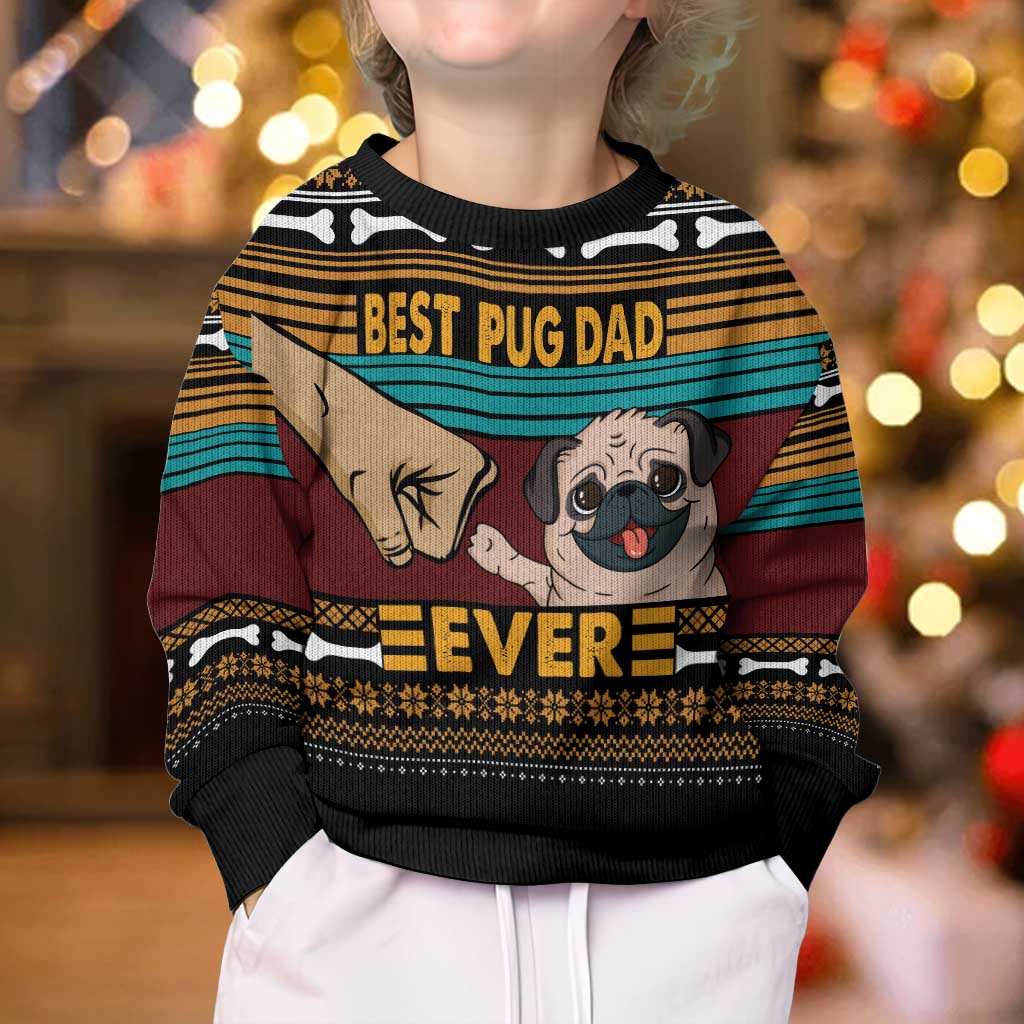 Best Pug Dad Ever Kid Ugly Christmas Sweater Pug Dog Christmas Awesome Dad DT04 - Wonder Print Shop