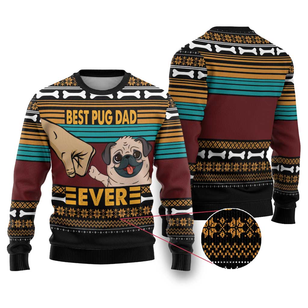 Best Pug Dad Ever Ugly Christmas Sweater Pug Dog Christmas Awesome Dad DT04 - Wonder Print Shop