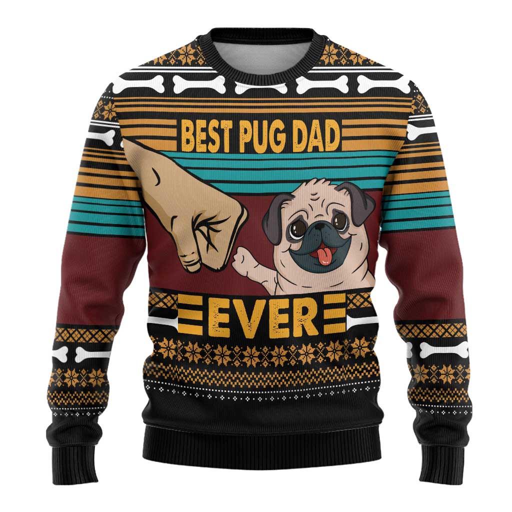 Best Pug Dad Ever Ugly Christmas Sweater Pug Dog Christmas Awesome Dad DT04 - Wonder Print Shop