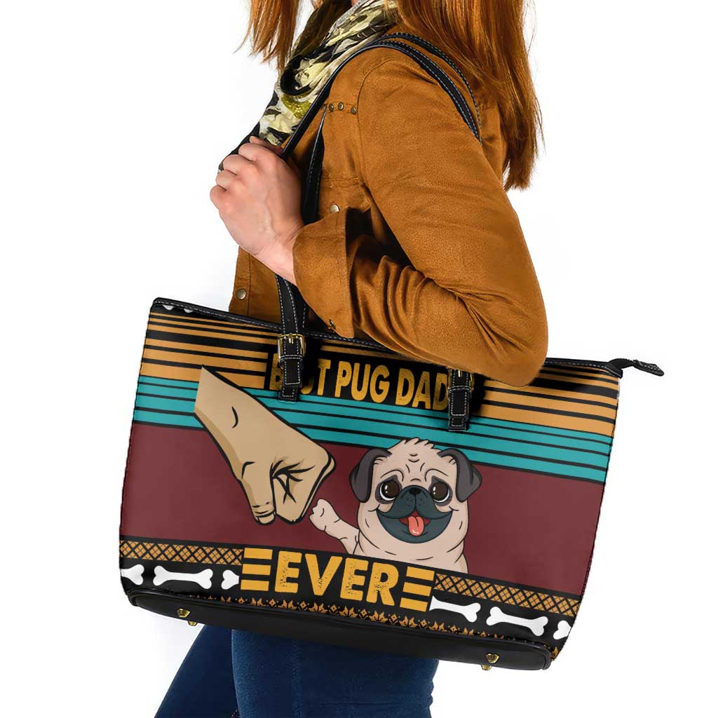 Best Pug Dad Ever Leather Tote Bag Pug Dog Christmas Awesome Dad DT04 - Wonder Print Shop