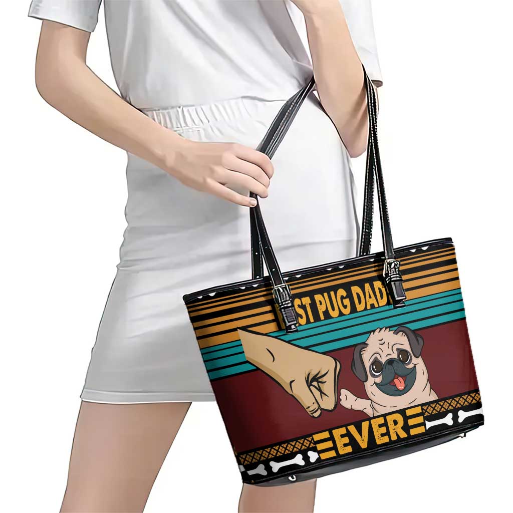 Best Pug Dad Ever Leather Tote Bag Pug Dog Christmas Awesome Dad DT04 - Wonder Print Shop