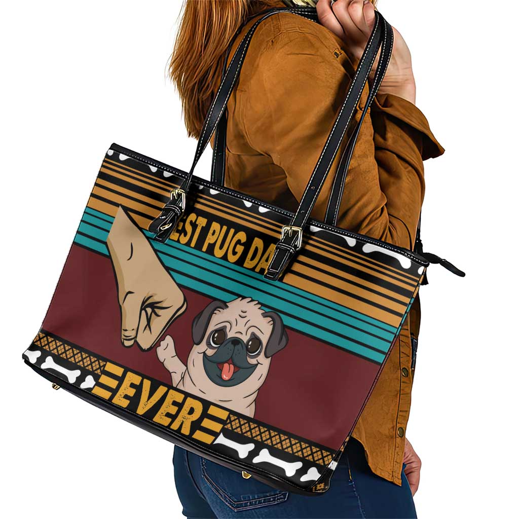 Best Pug Dad Ever Leather Tote Bag Pug Dog Christmas Awesome Dad DT04 - Wonder Print Shop